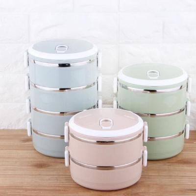 China 3 Layers Sustainable European Style Round Food Container Stainless Steel Stackable Thermal Lunch Box With Lock And PP Cover for sale