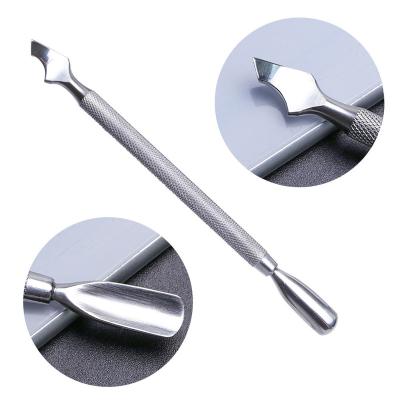 China Callus Remover Customized Logo Silver Angled Square Flat Cuticle Pusher Sets Kit Stainless Steel Nail Cuticle Pusher for sale