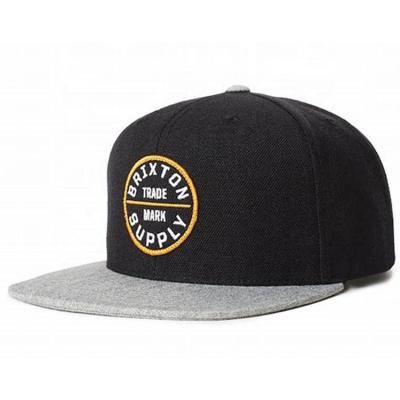 China breathable & Waterproof Custom Wool Blend Brim Snapback Cap Flat Hat With Embroidery Patch for sale