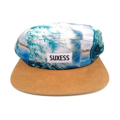 China breathable & 100% Polyester 5 Panel Waterproof Custom Camp Hat & Hats 5 Panel Snapback Hat With Sublimation Print for sale