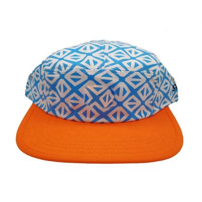 China breathable & Waterproof Custom 100% Cotton Twill 5 Panel Print Hat Snapback Camp Hat for sale