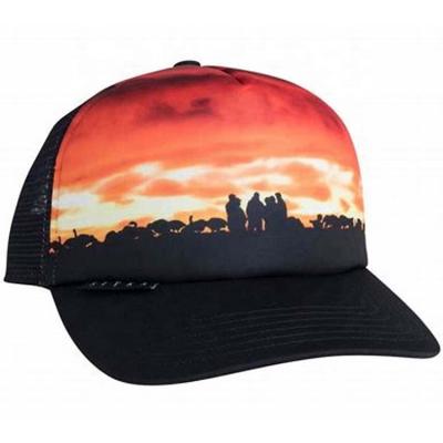 China breathable & Fashion Design Waterproof 100% Polyester 5 Panel Foam Trucker Hat Baseball Cap Hat With Sublimation Print for sale