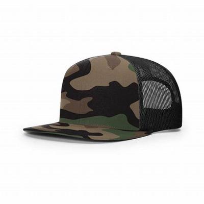 China breathable & Waterproof Custom 100% Cotton Twill Brim Camouflage Snapback Hat Flat Cap Trucker Hat With 3D Embroidery for sale