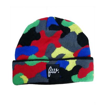 China breathable & Waterproof Custom 100% Winter Acrylic Knit Camouflage Beanie Hat for sale