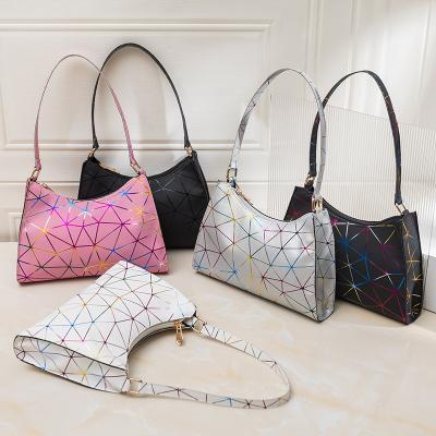 China Retro PU Color Geometric Plaid Leather Classic Contrast Leather Shoulder Bag Fashion Armpit Lady Bag Handbag for sale