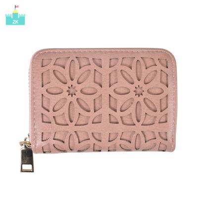 China Lady Short Anti-theft Zipper Purse Fashion Hollow Out Fashionable Ladies Wallets PU Card Holder Women Wallet for sale