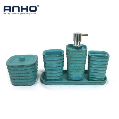 China ANHO Sustainable 4 Pieces Polyresin Antique Style Bathroom Accessories Set for sale