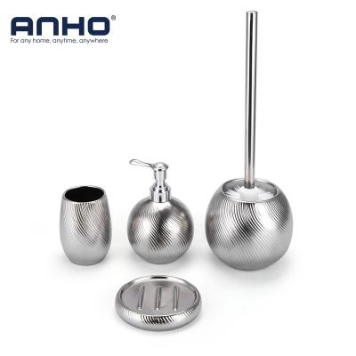 China Anho Sustainable Hot Sale 4pcs/set Ceramic Bathroom Accessories Soap Dispenser Soap Dish Soap Tumbler for sale