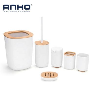 China Six plastic sustainable pieces and bamboo bathroom accessories set for sale