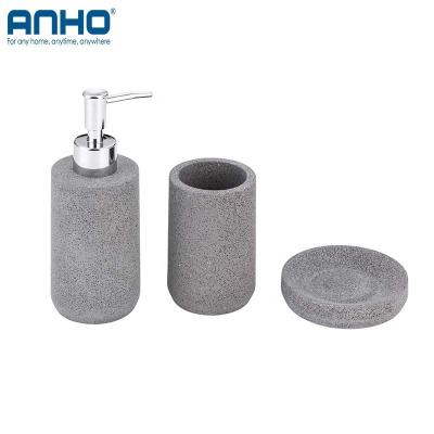 China Sustainable Luxury Hotel Three Piece Set Modern Cement Bathroom Accessory Sets Soap Dispenser for sale