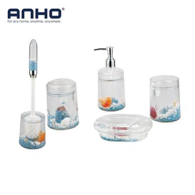 China Sustainable Cute Ocean Bathroom Accessories Set Acrylic 3D Soap Box Toothpaste Cup Set for sale