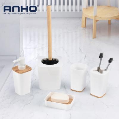 China Sustainable Nordic Bamboo Decor Storage Bath Accessories Set Seven-Piece White Bathroom Set for sale