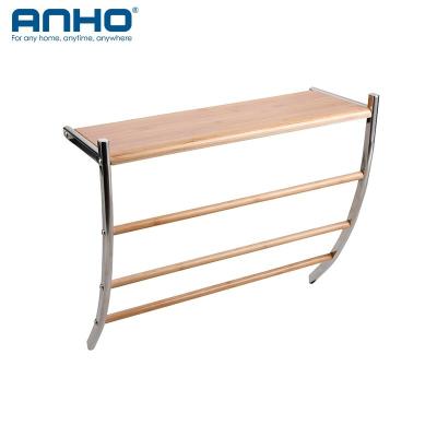 China Sustainable Wall Mounted Bamboo Towel Rack Rack Stainless Steel Bathroom for sale