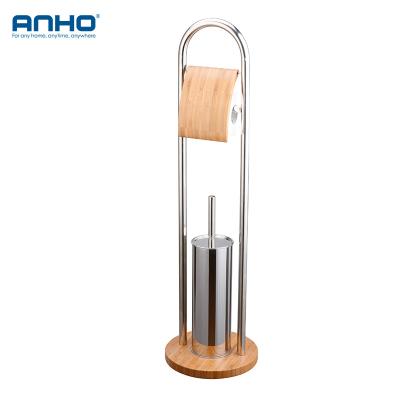 China Modern high quality bamboo bathroom accessory set includes toilet brush and roll item holder for sale