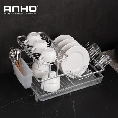 China 2 Tier Sustainable Dish Rack with Utensil Holder Cup Rack and Dish Drainer for sale