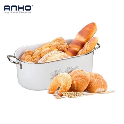 China Steamable Anho Metal Kitchen Product Bread Box With Wooden Lid for sale