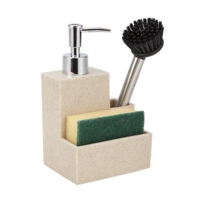 China 2022 Modern Hot Sale Polyresin Kitchen Soap Dispenser With Brush Holder for sale