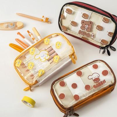 China Schools & Offices New Three-Layer Multifunctional Stationery Bag Double Zipper Waterproof Dirt-resistant Transparent Large Capacity Pencil Case for sale