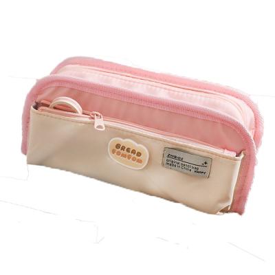 China Schools & Offices New Color Contrast Design Large Capacity Storage Stationery Bag Hot Selling Zipper Smooth Non Easy Card Canvas Pencil Case for sale