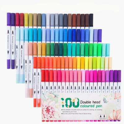 China 2022 New 12-100 Color 12-100 New Plastic Children's Paint Marker Pen Dual Color Pen Writing Smooth Art Watercolor Soft Head Hook Line for sale