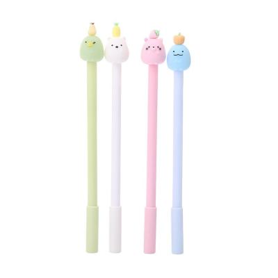 China Office Signing Pen 0.5mm Needle Core Black Tube Student Cartoon Normal Creative Animal Silicone Fruit Fill No Broken Ink Cute Gel Pen for sale