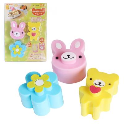 China 3 Pieces Cute Animal Plastic Japanese Japanese Plastic Animal Cutter Set Mini Toast Stamper Toast Mold Panel Bento Sandwich Sandwich Cookie Cutter Set Viable 3 Pieces for sale