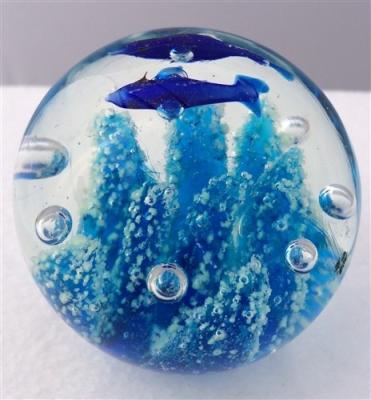 China Blue China Paperweight with Dolphins / Glow in the Dark / Handcrafted / Hand Blown for sale