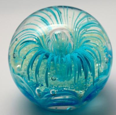 China China Blue Flower Glass Paperweight for sale