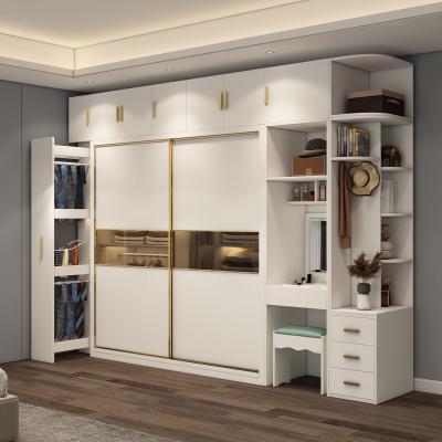 China Fashionable reasonable zoning bedroom wardrobe double door sliding door small storage white nordic simple modern family convertible for sale