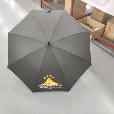 China Logo Printed Premium Umbrella Wood Custom Minimalist J Handle Axle Wooden Straight Umbrella Handle Wood Umbrella For Rain for sale