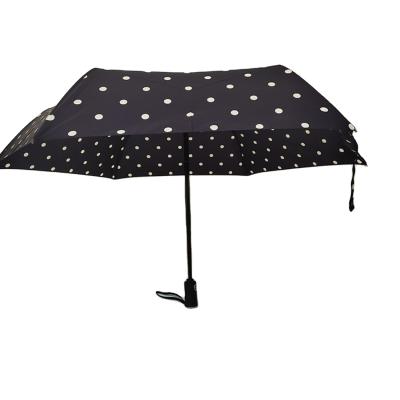 China Full Automatic Promotion Umbrella 3 Folding Folding Umbrella With Black White Dot Printing for sale