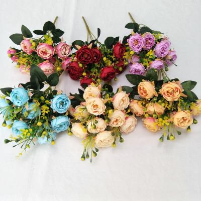 China QSLH-C1338 High Quality Silk Peony Bouquet Artificial Flower Silk Peony 5 Heads For Sale for sale