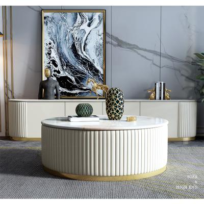 China New luxury micro fiber leather marble coffee table around white marble coffee table and TV stand set for sale