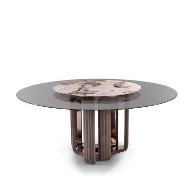 China Luxury Modern Glass Dining Table Dining Table Top Designs Contemporary Round Tempered Glass Glass Dining Table New for sale