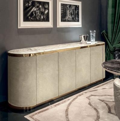 China High Quality Modern Luxury Leather Marble Topped Buffet Living Room Cover Sideboard Cabinet Marble Topped Sideboard for sale