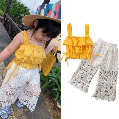 China LFQ-224 2 Piece Baby Dressing Set Plaid Suit Tube Top+Trousers Kids Clothes Casual 2021 Girls Set Baby Girl Clothes for sale