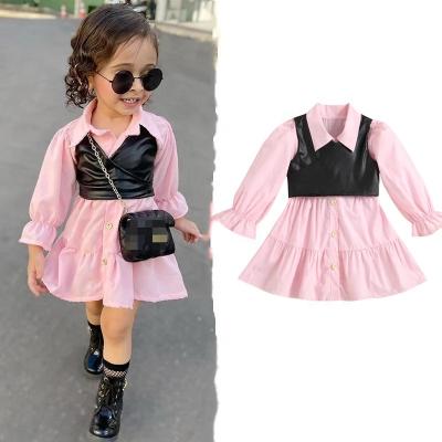 China LFQ-64 Breathable Baby Dresses 2021 Summer Dress+PU Leather Shirts Kids Clothes Toughen Baby Bridesmaids Dresses for sale