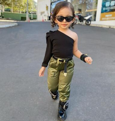 China LFQ-758 Children's clothing sets autumn one sleeve top + pants casual baby clothes girl set wholesale girls clothes kids girl for sale