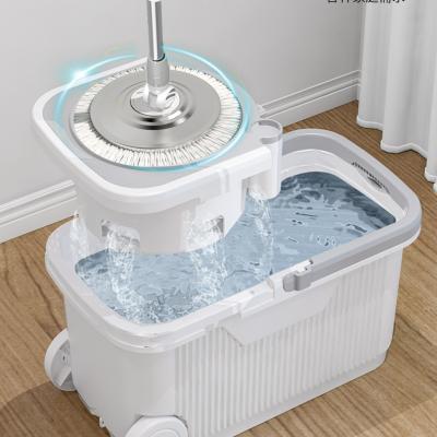 China aige 360 Rotating Single Bucket Easy Spin Mops Home Cleaning Tools spin mop hand free self cleaning steel stick microfiber head for sale