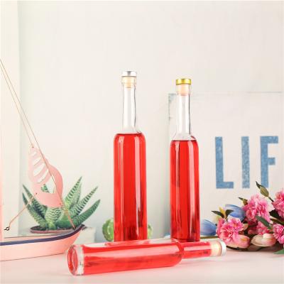 China 200ml 375ml 500ml 750ml frost ice wine /fruit glass packaging high quality black clear wine bottles with cork for sale