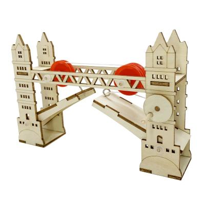 China Wooden Wooden Assemble Drawbridge Model Kids Toys Educational Physics Toy for sale