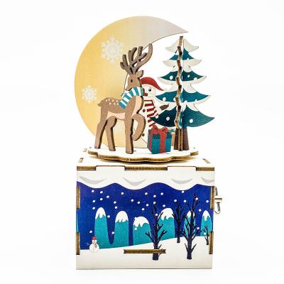 China 6+ kids laser cut rod toys for kid educational gift tree 3D music box music box custom wooden 3d puzzle for sale