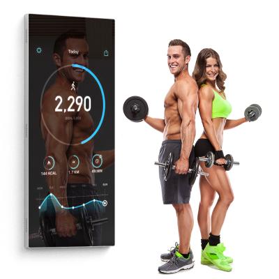 China Waterproof Magic Digital Signage LCD Touch Screen Exercise Mirror Gym Floor Stand Gym Floor Stand Illuminated Interactive Fitness Room Mirror for sale