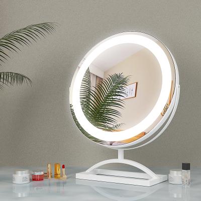 China New Hollywood LED Lighted Desktop Round Lighted Strip Rotatable Customized Dressing Table Mirror for sale