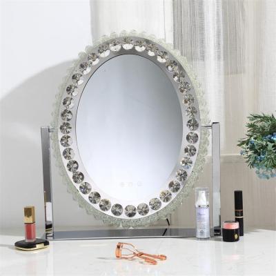 China Hot Sale Lit Crystal Mirror Luxury Vanity Makeup Mirror for Home Decoration for sale