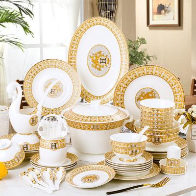 China Phnom Penh luxury noble high-grade royal dish household gifts household dinnerware set stocked ceramic tableware for sale