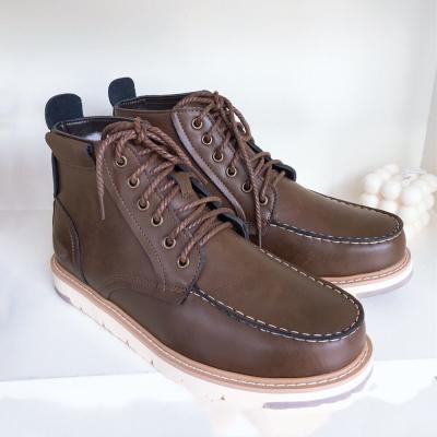 China Fashion trend men's leather to help British short boots retro high top boots all-match shoes for sale