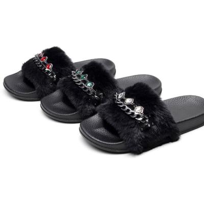 China New Fashion Trend Fashion Hair Hair Slippers Chain Drill Process Shoes for sale