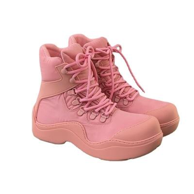 China Fashion trend autumn winter new waterproof to prevent slippery thick bottom to step up candy color lace fashion shorts large size boots for women for sale