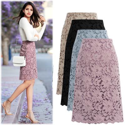 China Plus Size Elegant Women Plus Size A Line Office Lady Long Lace Skirt Solid Color Pencil Skirt for sale